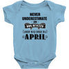 never underestimate an old man who was born in april Baby Onesie