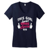 this girl loves drag racing Women's V-Neck T-Shirt