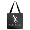 run for your life Tote Bags