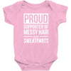 supporter of messy hair and sweatpants lounge funny Baby Onesie