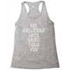 my girlfriend lifts more than you Racerback Tank