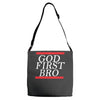 new  god first bro  t shirt religious humor lord tee Adjustable Strap Totes