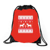 reindeer christmas ugly sweater Drawstring Bags