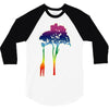 giraffe reaching up with its long neck to eat leaves off branches from 3/4 Sleeve Shirt