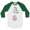 Cute Unicorn and Happy Cupcake 3/4 Sleeve Shirt