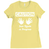 caution! jazz handsfunny jazz dance comic boogie camp trumpet Ladies Fitted T-Shirt