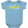 eat, sleep, pewpew, repeat Baby Bodysuit