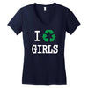 i recycle girls slogan text funny baseball jersey Women's V-Neck T-Shirt