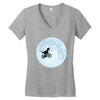 Biker Dinosaur - Dinosaur Riding A Bike To The Moon Women's V-Neck T-Shirt