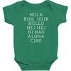 hello 7 languages hola bonjour ni hao chinese french italian Baby Bodysuit