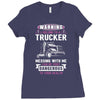 Warning I Belong To A Trucker Ladies Fitted T-Shirt