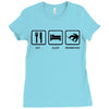eat sleep snowboard mens black snowboarding t shirt wow Ladies Fitted T-Shirt