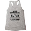 never underestimate an old man who was born in january Racerback Tank