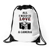 All i Need is Love A Camera Drawstring Bags