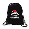this girl loves christmas Drawstring Bags