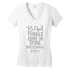 bad things small packages girls Women's V-Neck T-Shirt