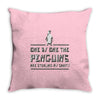 one by one penguins stealing Throw Pillow