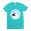 Biker Dinosaur - Dinosaur Riding A Bike To The Moon Ladies Fitted T-Shirt