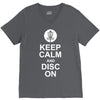 keep calm and disc golf on target frisbee basket V-Neck Tee