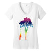 giraffe reaching up with its long neck to eat leaves off branches from Women's V-Neck T-Shirt