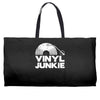 vinyl junkie white logo Weekender Totes