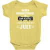 never underestimate an old man who was born in july Baby Onesie