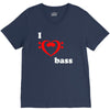 i love heart bass guitar music V-Neck Tee