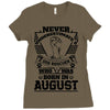 Never Underestimate Dog Rescuer Who Was Born August Ladies Fitted T-Shirt