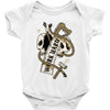work hard until die Baby Onesie