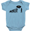stop following me funny darwins evolution parody mens white t shirt Baby Onesie