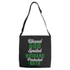 blessed god by spoiled by my husband protected by both Adjustable Strap Totes