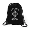 up and atom funny chemistry Drawstring Bags