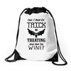 trick or treating &amp; ask for wine Drawstring Bags