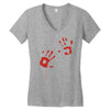 bloody hand print funny zombie kill undead blood horror killer Women's V-Neck T-Shirt