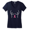 breast with pink ribbon Women's V-Neck T-Shirt