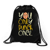 you only punch once Drawstring Bags