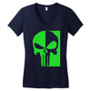 mad engine marvel brand punisher scar glow in the dark Women's V-Neck T-Shirt
