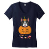 haloween french bulldog Women's V-Neck T-Shirt