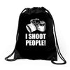 i shoot people Drawstring Bags