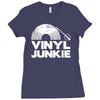 vinyl junkie white logo Ladies Fitted T-Shirt