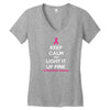 Keep Calm And Light It Up Pink (For Breast Cancer Awareness) Women's V-Neck T-Shirt