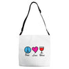 peace love wine Adjustable Strap Totes