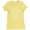 hello 7 languages hola bonjour ni hao chinese french italian Ladies Fitted T-Shirt