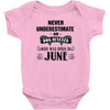 never underestimate an old man who was born in june Baby Onesie