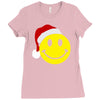 smiley face wears santa hat merry christmas Ladies Fitted T-Shirt