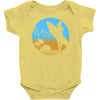 beach surfer silhouette birds sand waves palm Baby Onesie