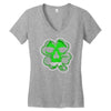 celtic green clover skull patch, irish biker patches Women's V-Neck T-Shirt
