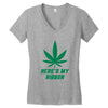 Support Liver Cancer Awareness With A Emerald Cannabis Leaf Women's V-Neck T-Shirt