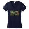 dinosaur attack Women's V-Neck T-Shirt