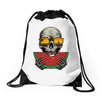watermelon skull Drawstring Bags